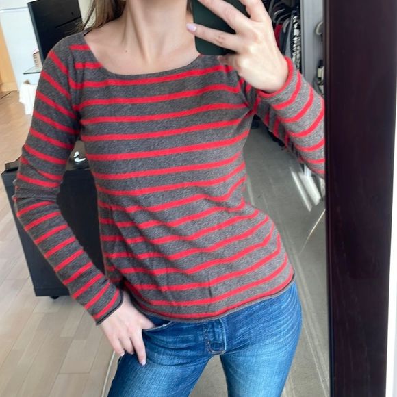COPY - Red and Grey Striped Cashmere Sweater by Autumn Cashmere, Size XS - Picture 1 of 3